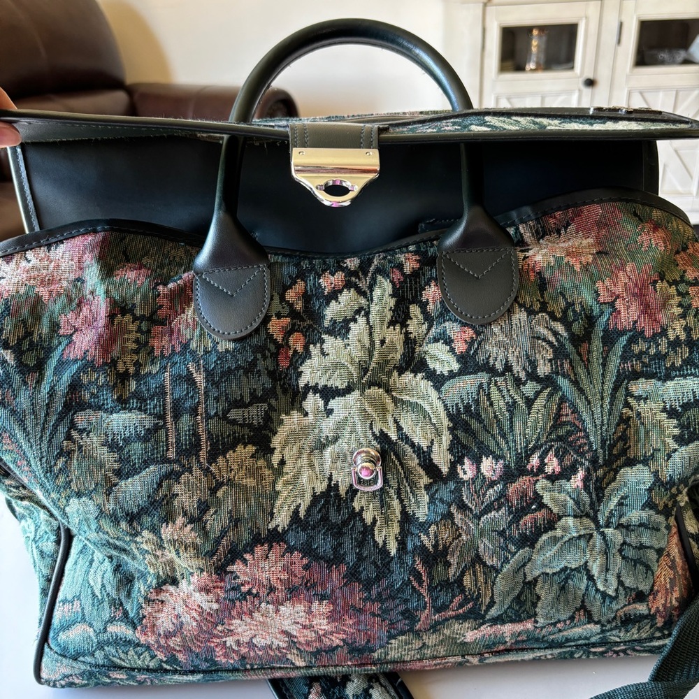Vintage Atlantic Floral Tapestry Doctor Bag Carpet Weekender Lock Closure - Picture 2 of 16